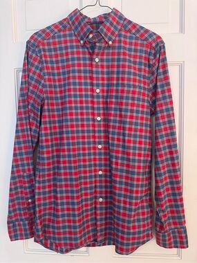 Vineyard Vines Men's Red and Blue Plaid Button-Down Shirt